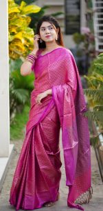 Raspberry Rose Premium Kanjivaram Katan Silk Saree for Wedding & Festival | Soft Silk Elegant Collection - Image 2
