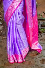 Purple & Pink Kanjivaram Katan Silk Saree for Wedding & Festival | Soft Silk Exclusive Collection - Image 2