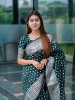 এমব্রেল্ড সিলভার কাতান শাড়ি – প্রিমিয়াম সফট সিল্ক ও জড়ি কাজের এলিগেন্ট কালেকশন - Image 3