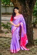 Purple & Pink Kanjivaram Katan Silk Saree for Wedding & Festival | Soft Silk Exclusive Collection - Image 3