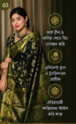 Emerald Olive Gold Premium Soft Silk Saree with Rich Zari Work | Elegant Traditional Party & Wedding Wear - Image 3