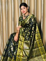Emerald Olive Gold Premium Soft Silk Saree with Rich Zari Work | Elegant Traditional Party & Wedding Wear - Image 4