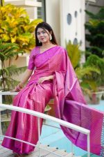 Raspberry Rose Premium Kanjivaram Katan Silk Saree for Wedding & Festival | Soft Silk Elegant Collection