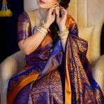 Royal Blue Soft Silk Kanchi Katan Saree with Copper Zari Work