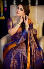 Royal Blue Soft Silk Kanchi Katan Saree with Copper Zari Work