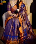 Royal Blue Soft Silk Kanchi Katan Saree with Copper Zari Work - Image 3